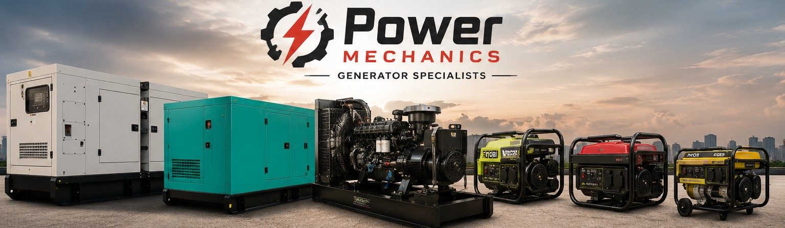 Power Mechanics generator specialists — onsite repair work, customer handover, and our range of petrol and diesel generators